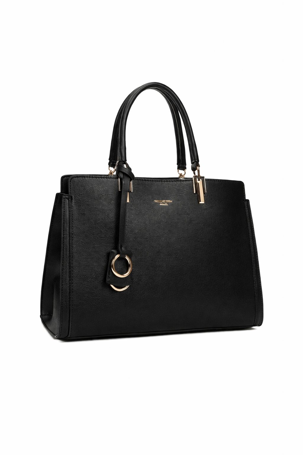 Sac cabas structuré noir à détails dorés