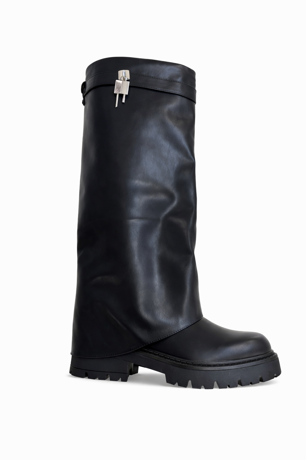 Bottes noires montante à bride et cadenas décoratif