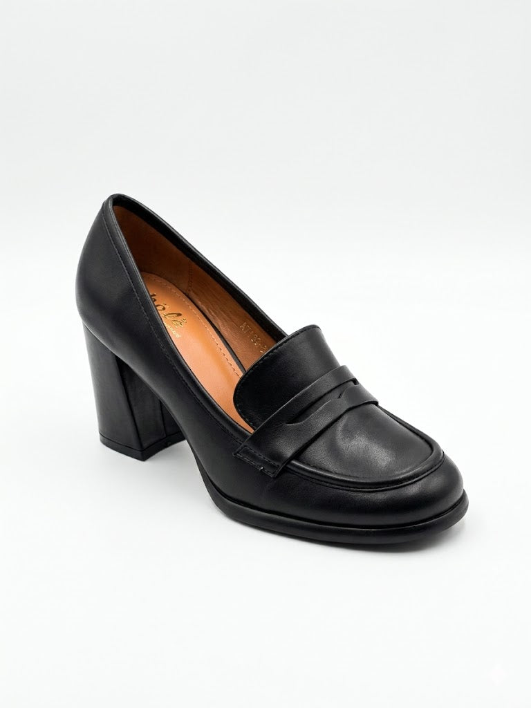 Mocassin à talon bloc haut avec empiècement penny