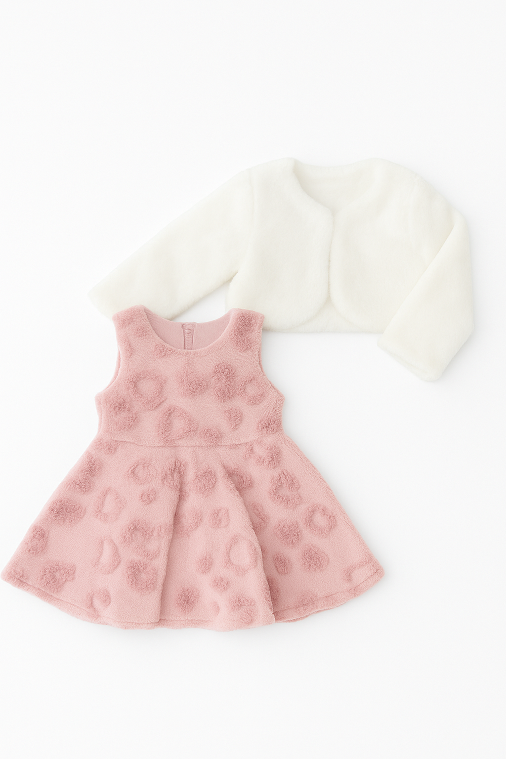 Robe en velours rose avec boléro ivoire