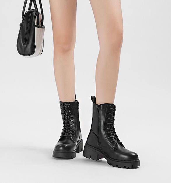 Bottines à lacets style militaire avec semelle épaisse