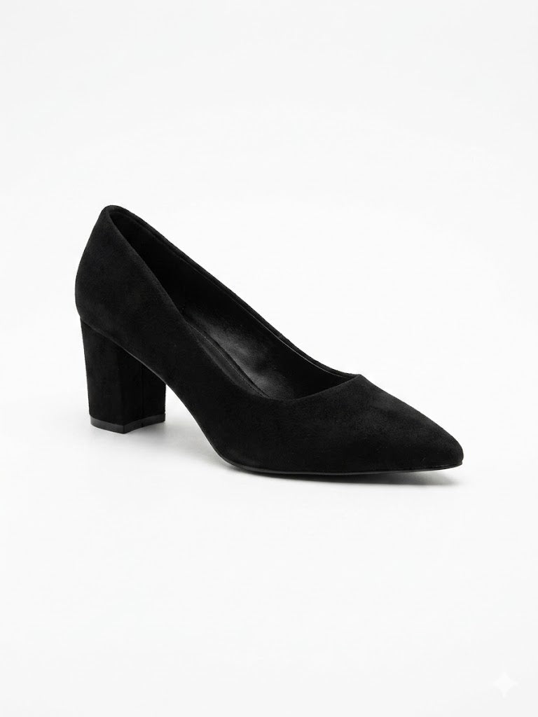 Escarpin Daim Talon Carré Bas – Bout Pointu