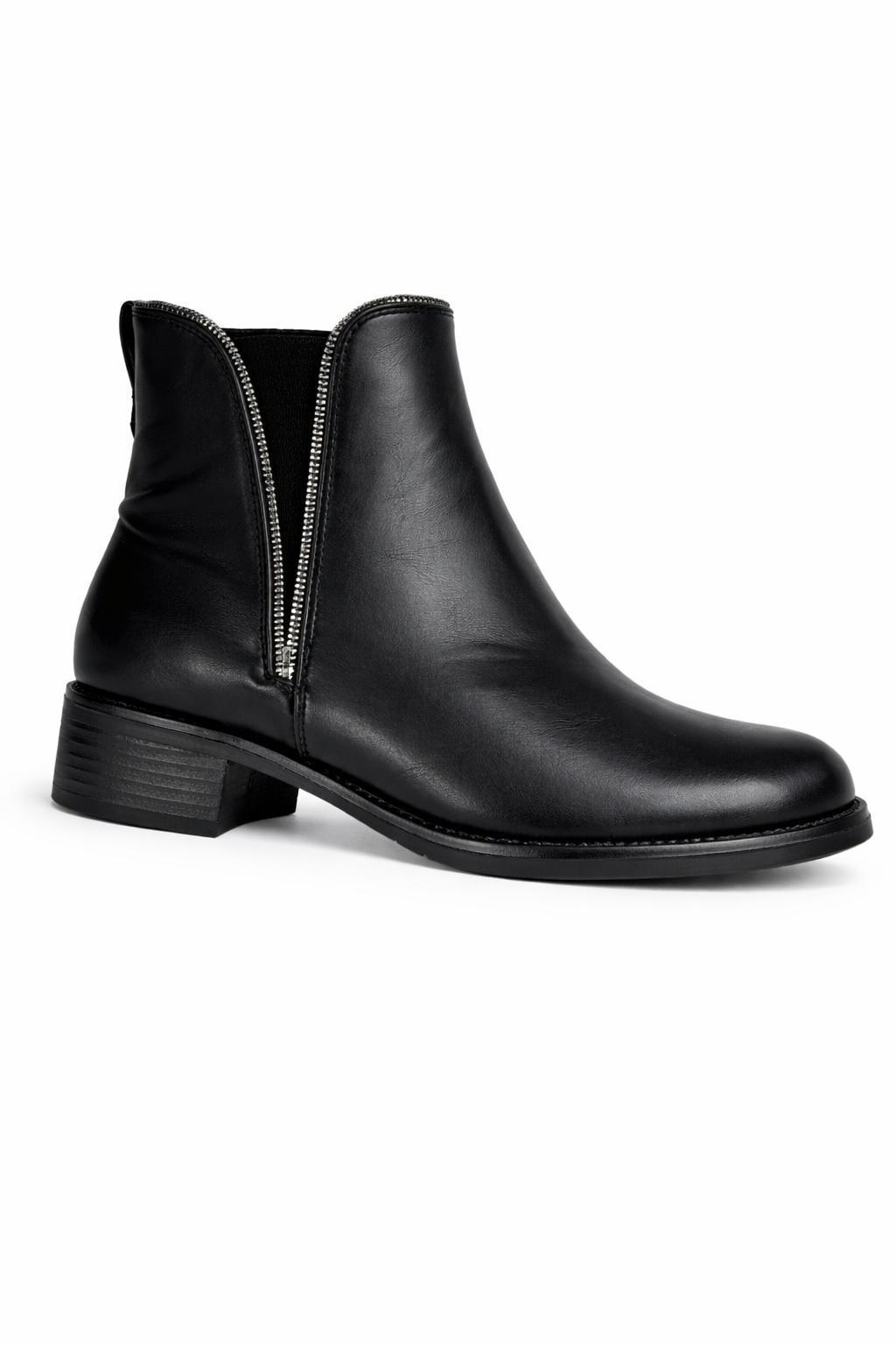 Bottines classiques noires à petit talon avec fermeture zippée latérale