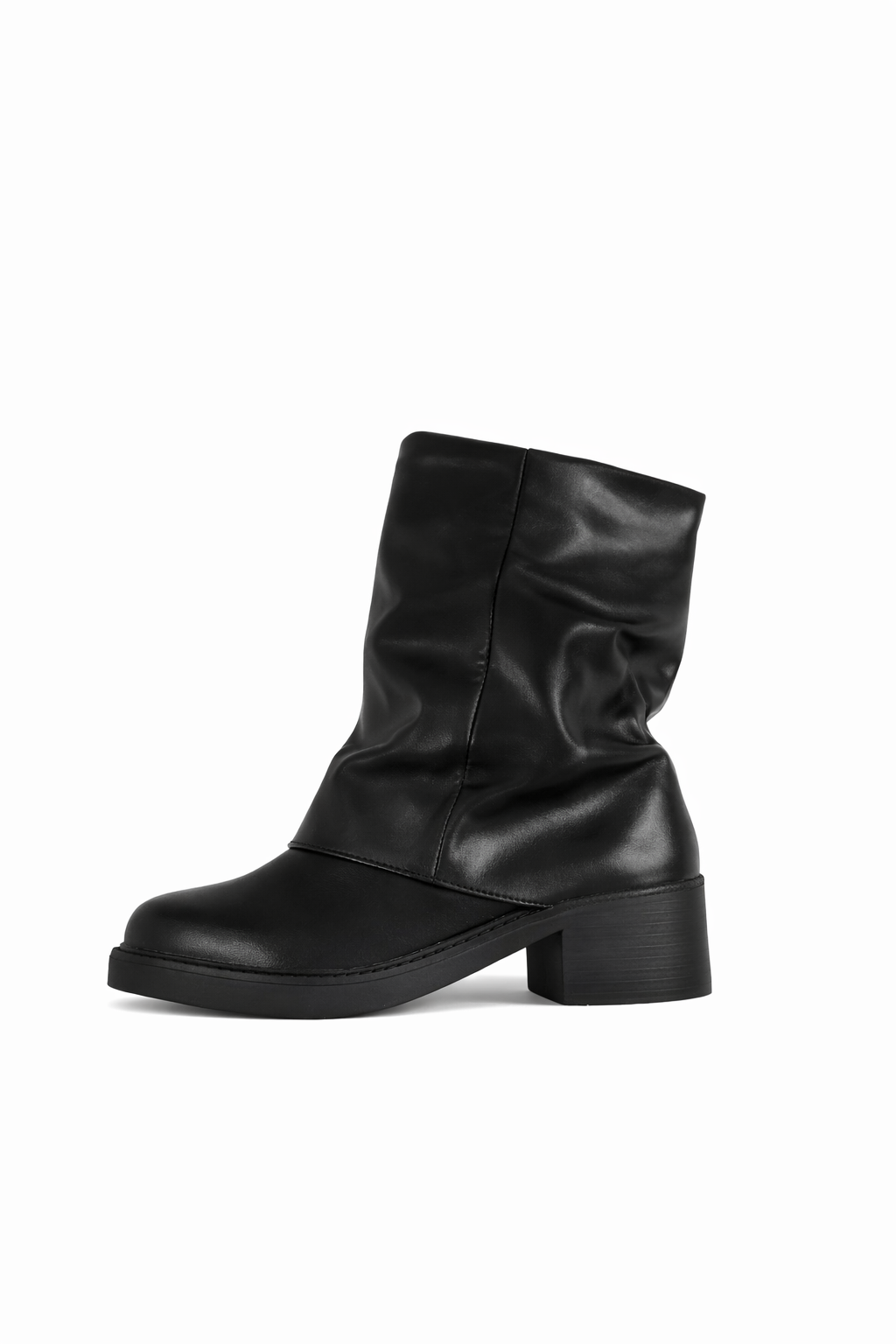 Bottines noires plissées à talon large