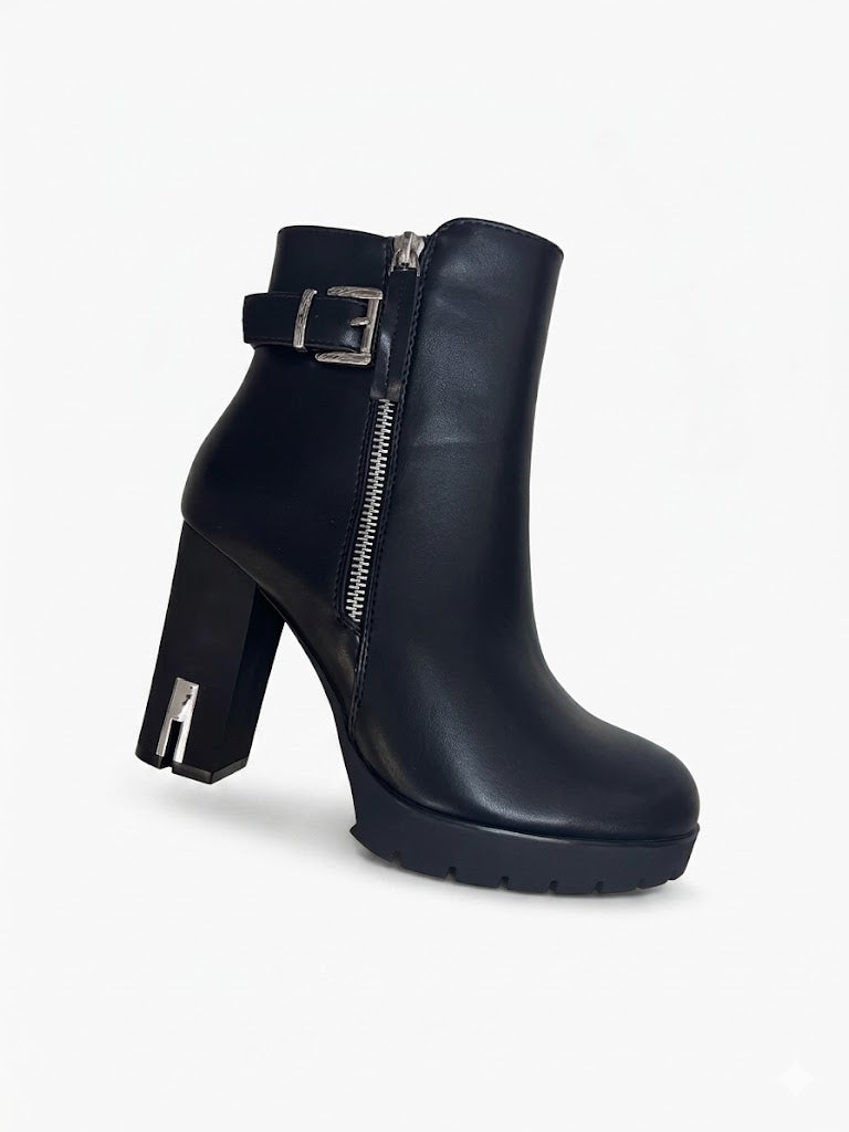 Bottines noire à talon haut zip latéral semelle plateforme