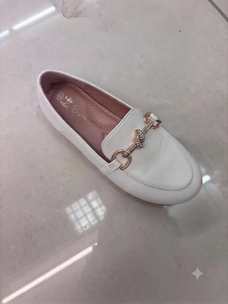 Mocassin plat, mors doré strassé