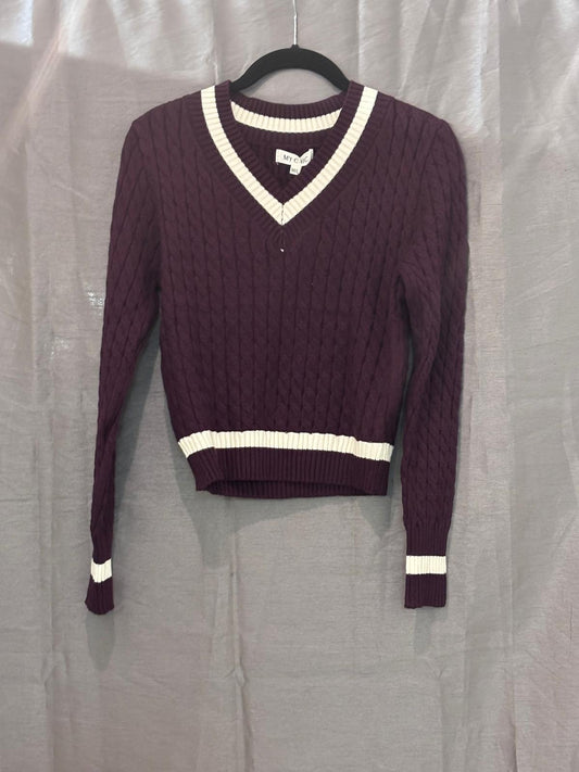 Pull col V style cricket à rayures écrues