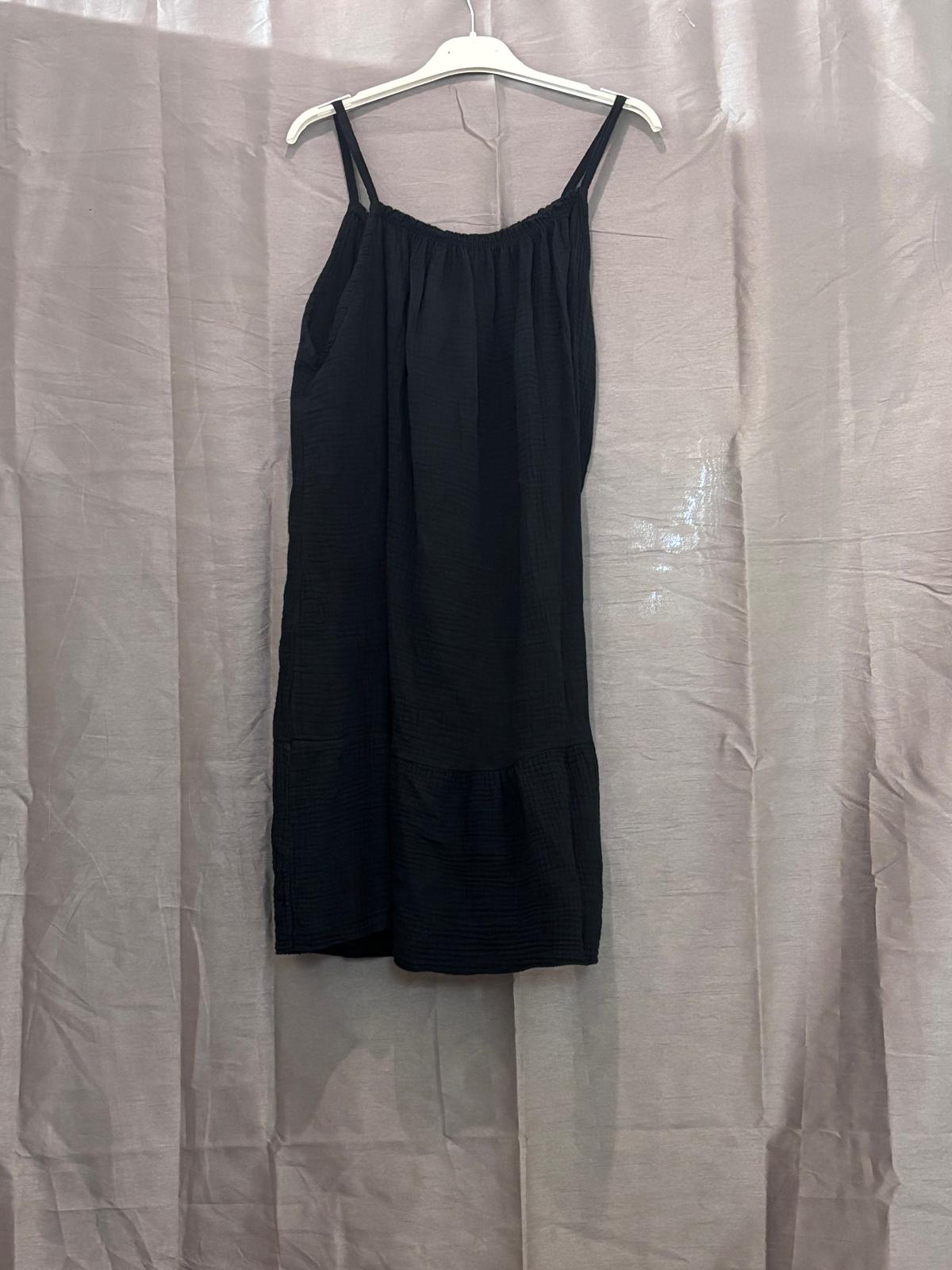 Robe courte en gaze de coton, bretelles fines et volant bas