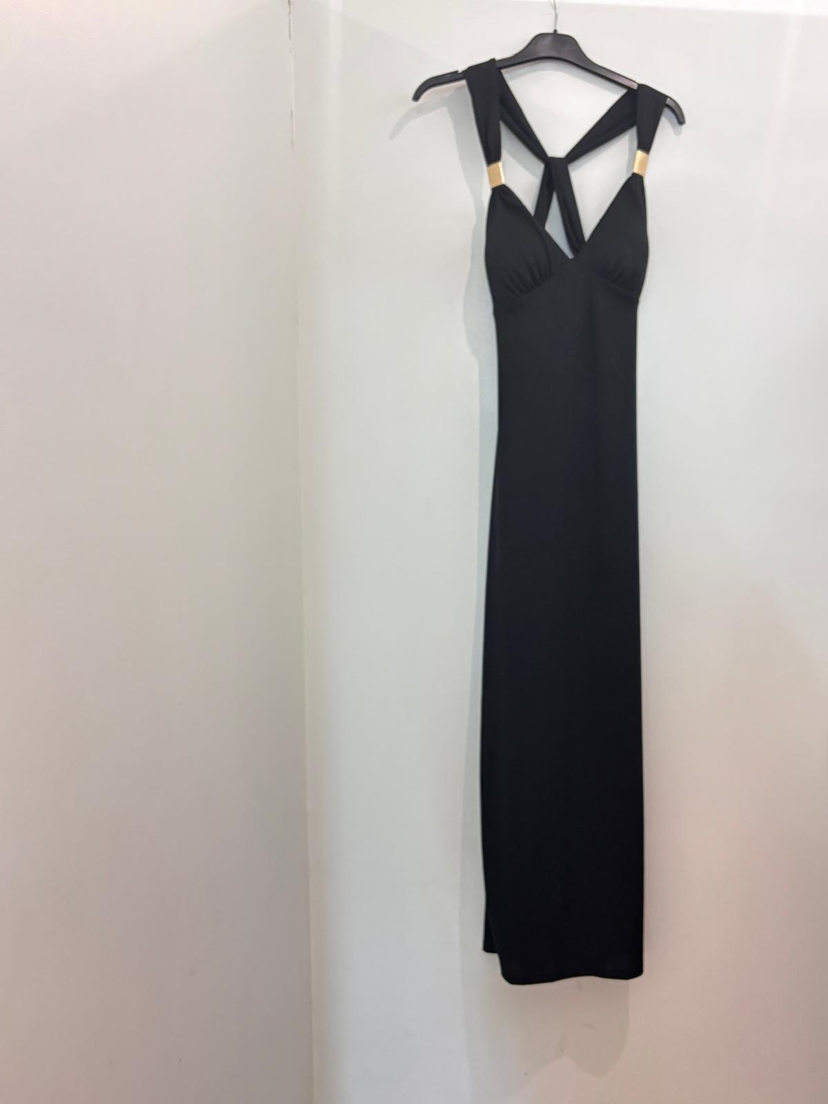 Robe Longue à Bretelles Croisées et Détails Dorés