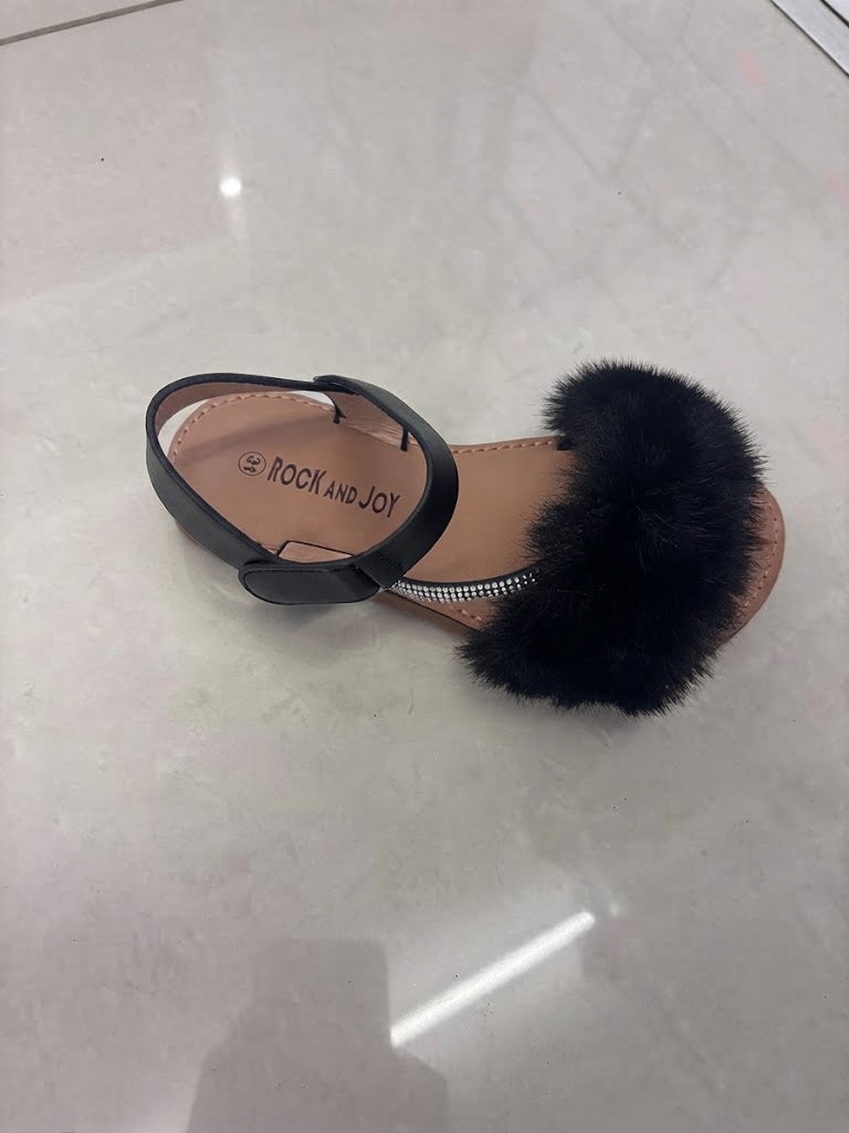 Sandale à pompon fourrure et strass
