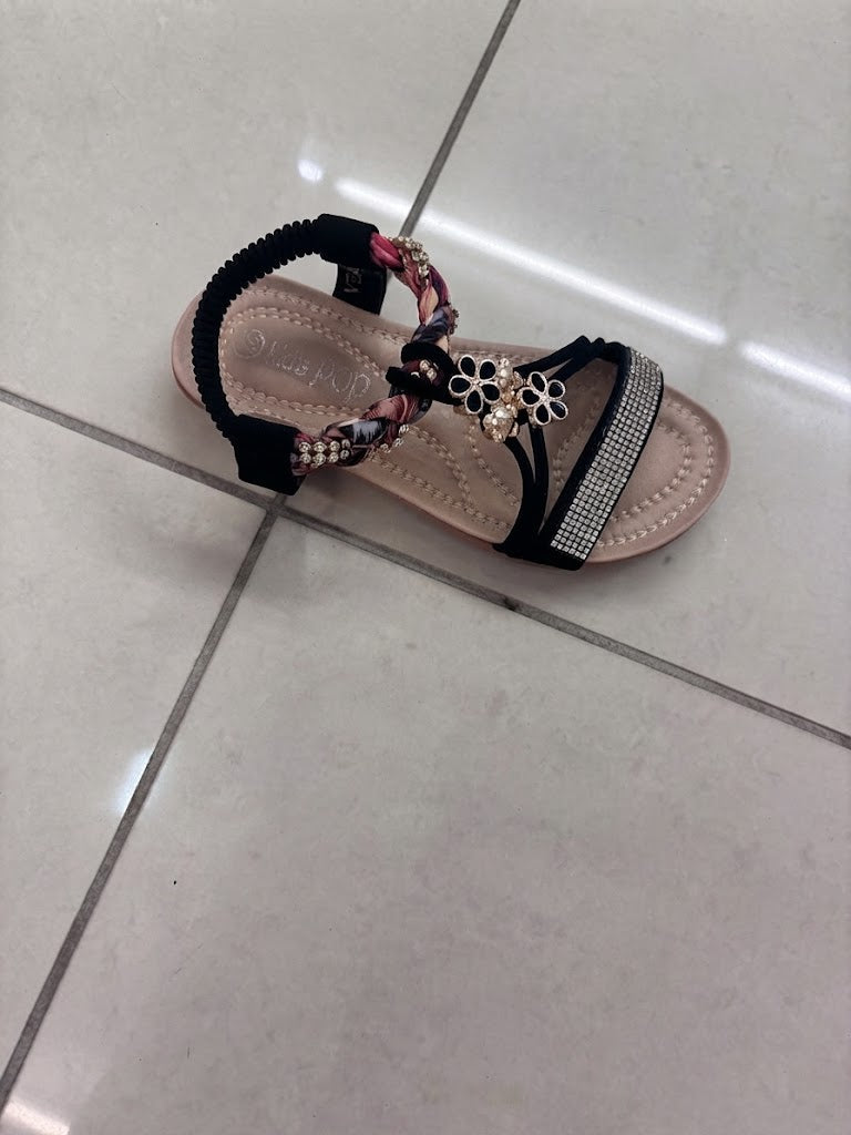 Sandale à strass et lien fleuri