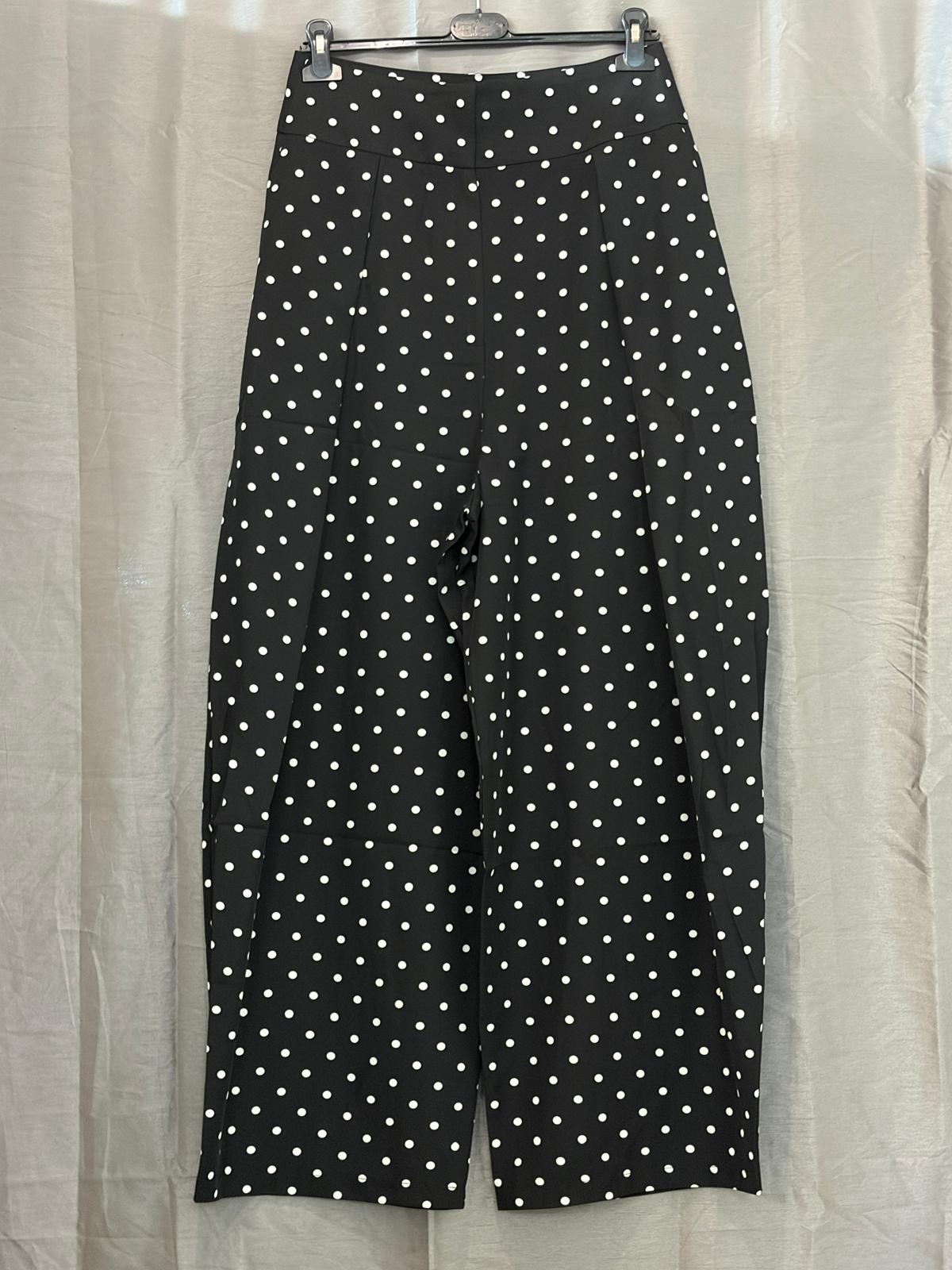 Pantalon large noir à pois blancs, taille haute