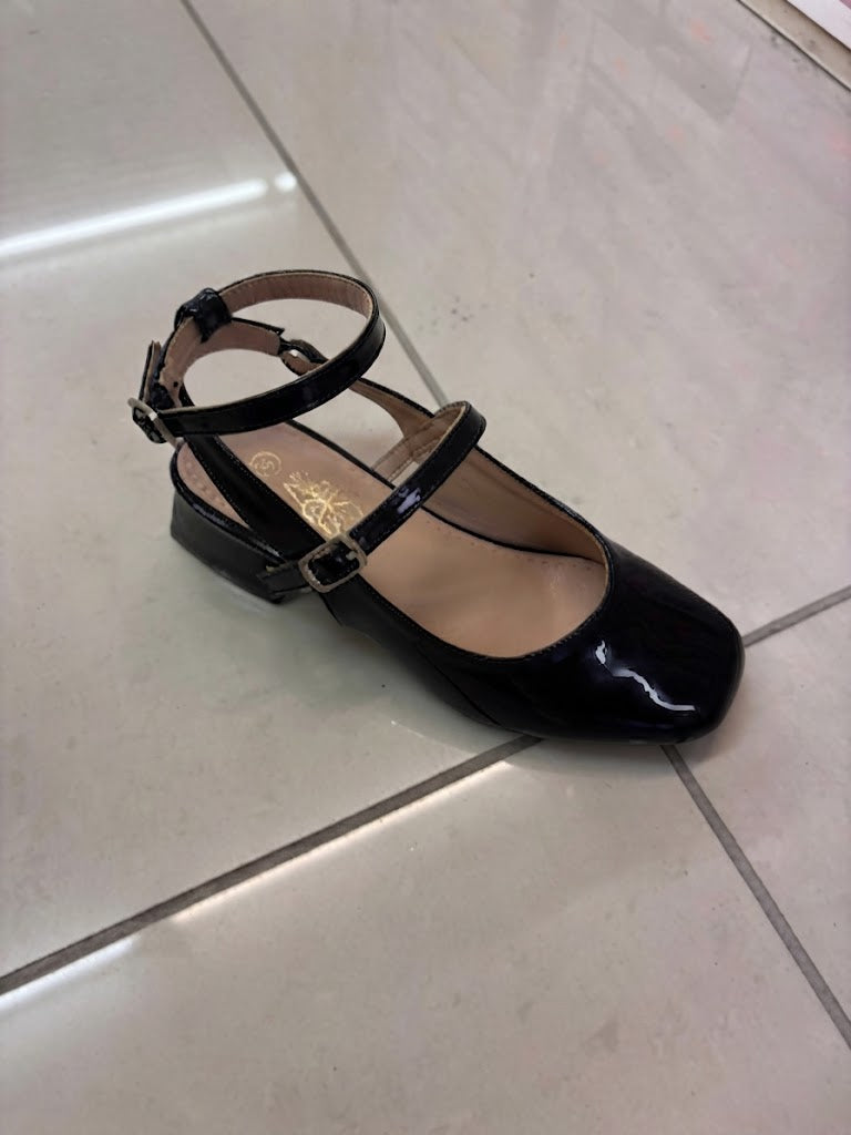Escarpin petit talon verni, double bride