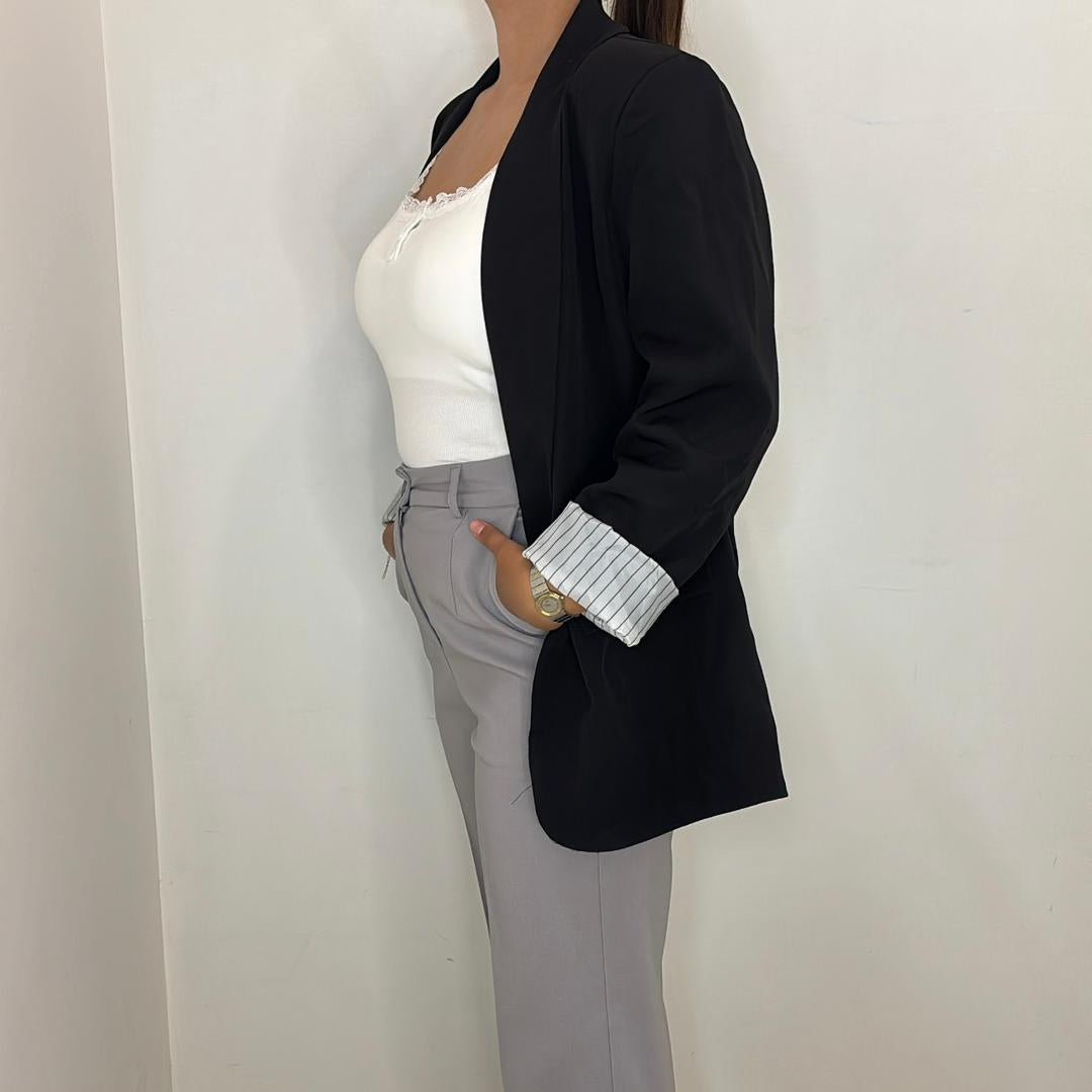 Veste blazer fluide noire à revers rayés