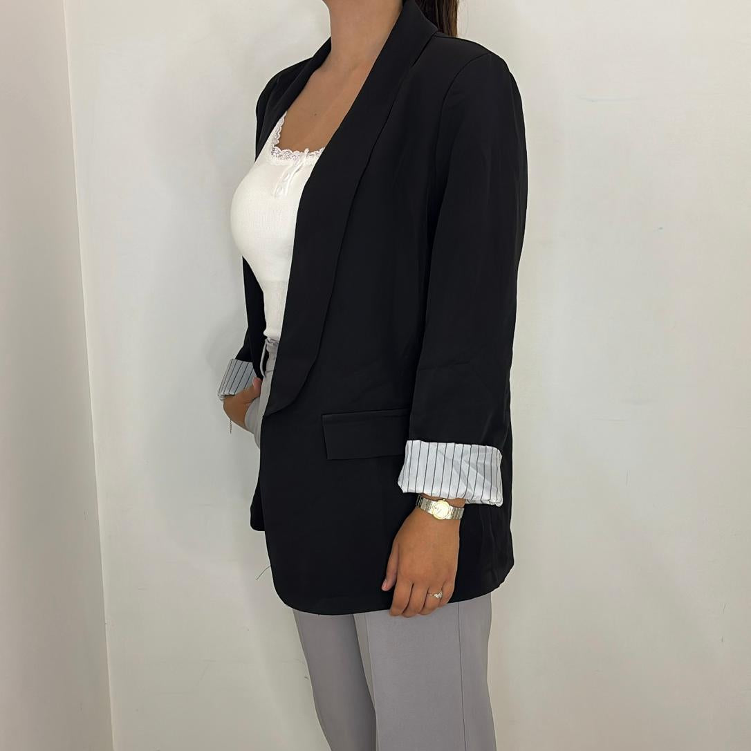 Veste blazer fluide noire à revers rayés