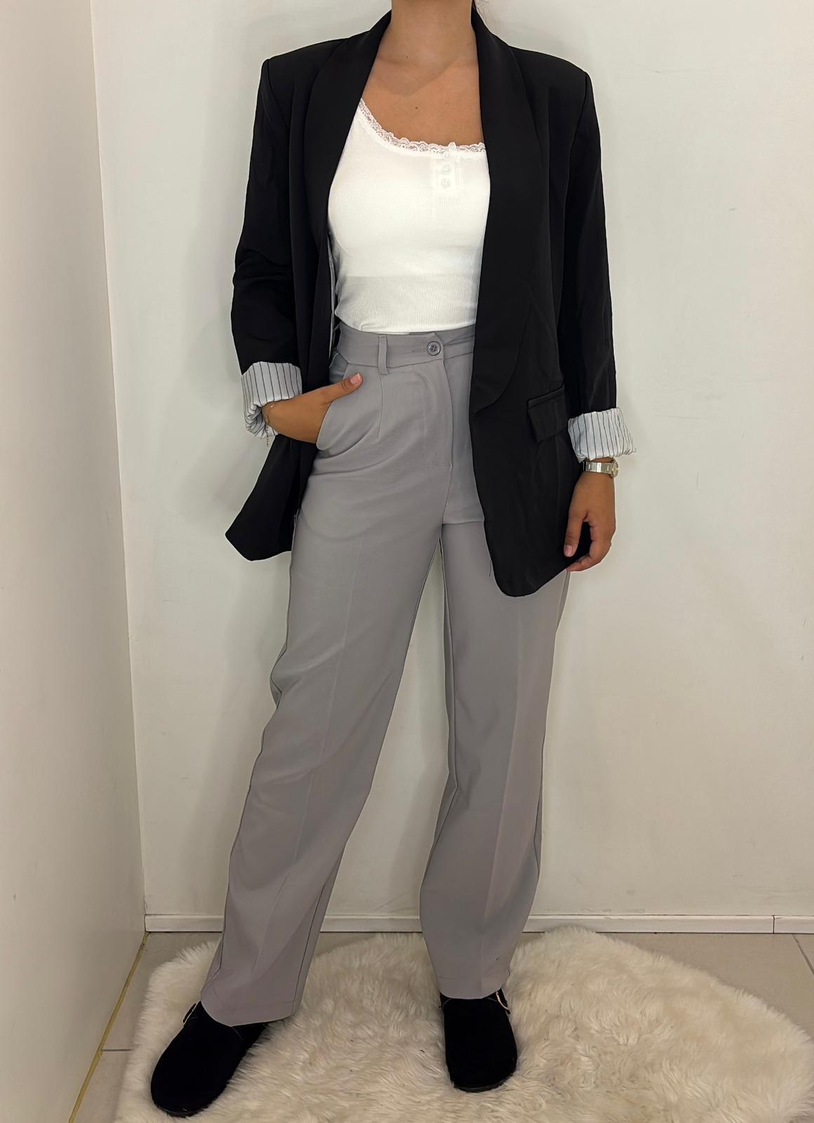 Veste blazer fluide noire à revers rayés