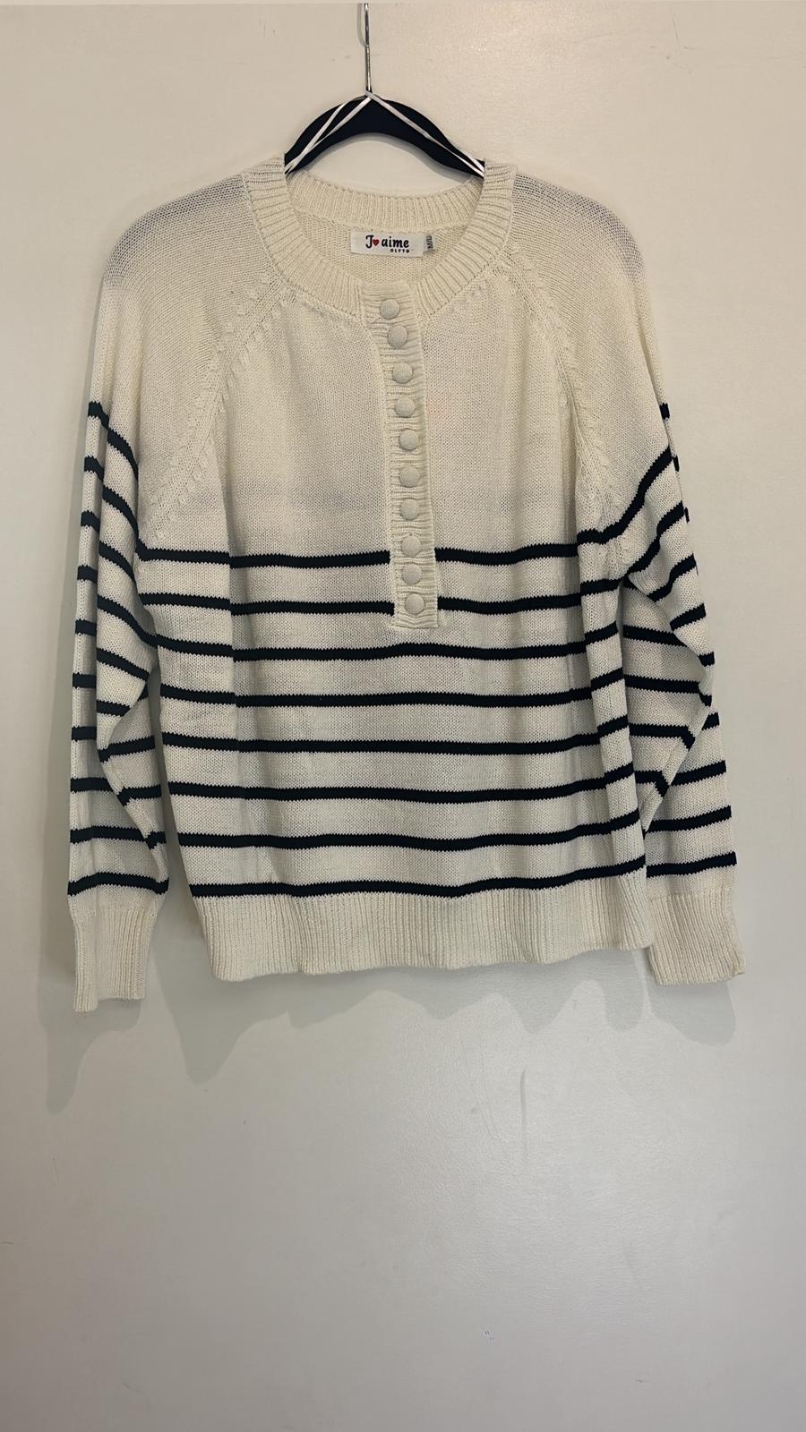 Pull marinière à rayures et de boutonnage