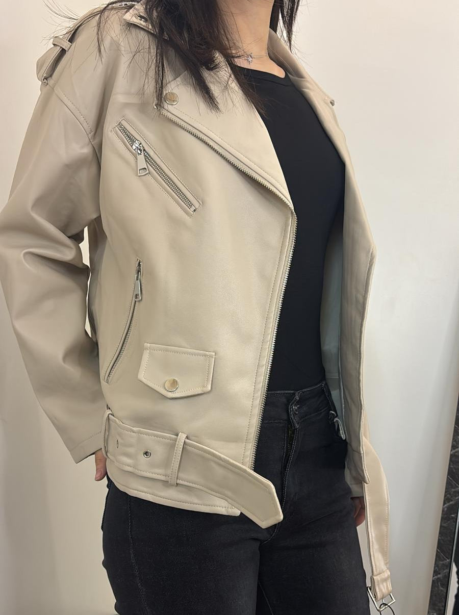 Blouson crème en cuir