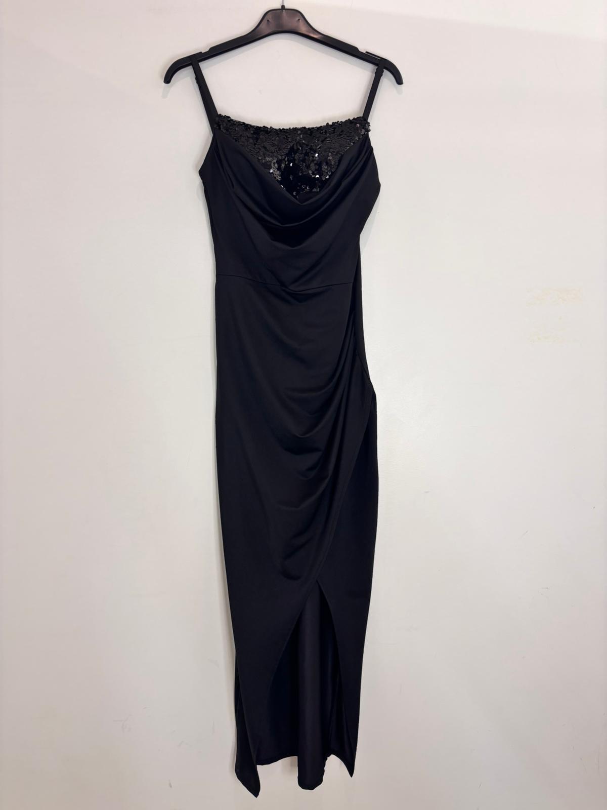 Robe fendue bustier drapé perlé