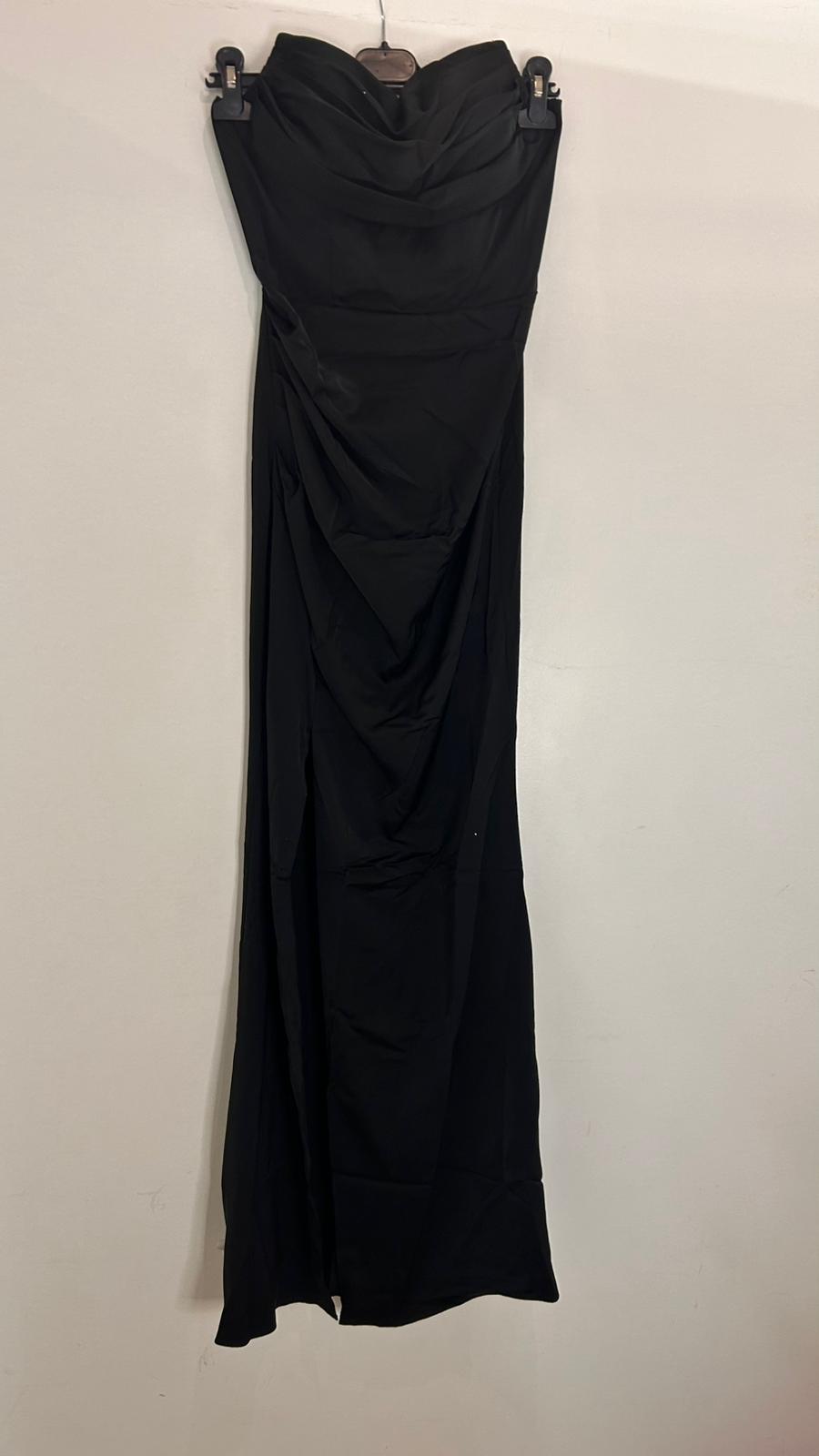 Robe longue bustier drapé fente avant & tissu fluide