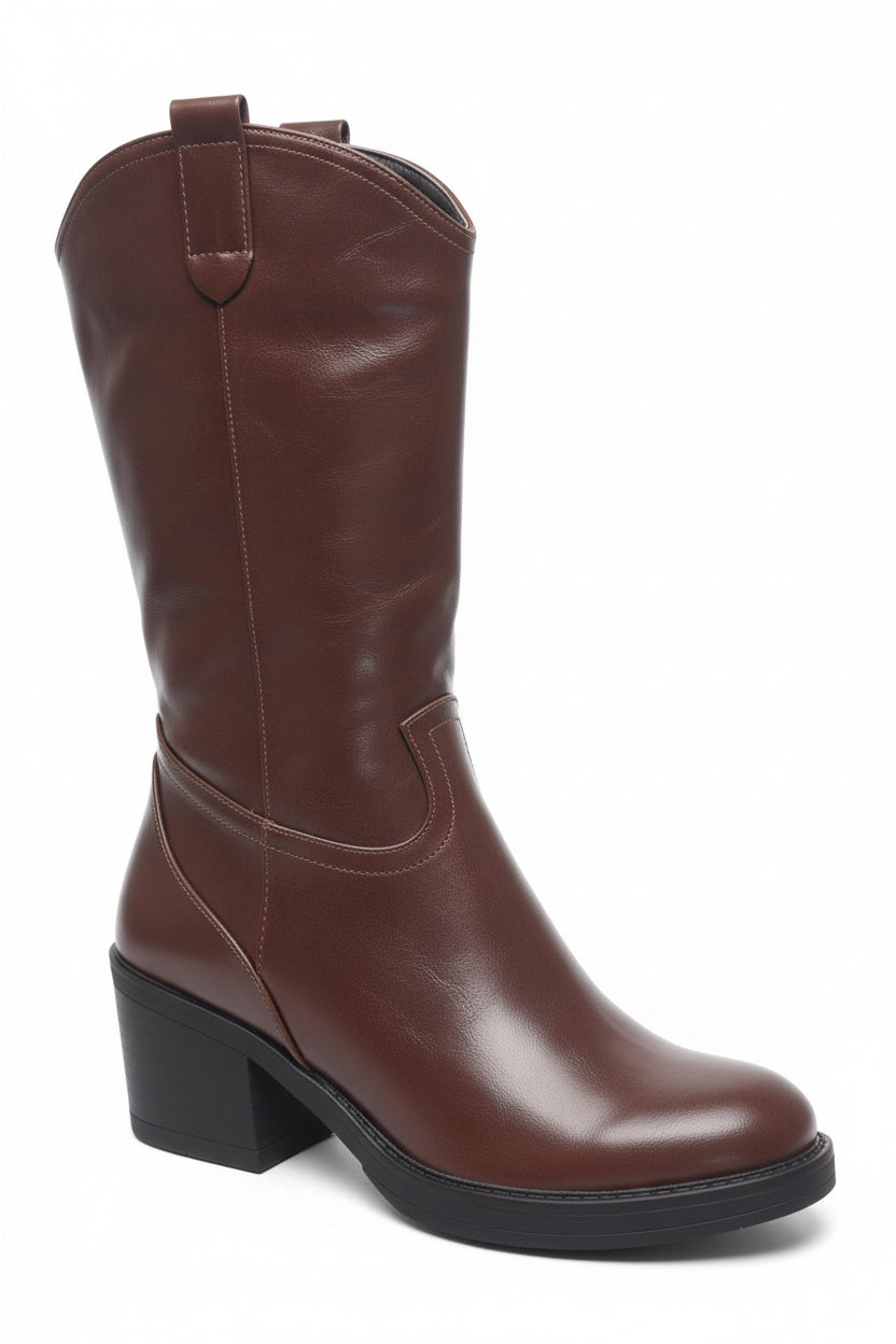 Bottes à talon block style western chic en cuir lisse