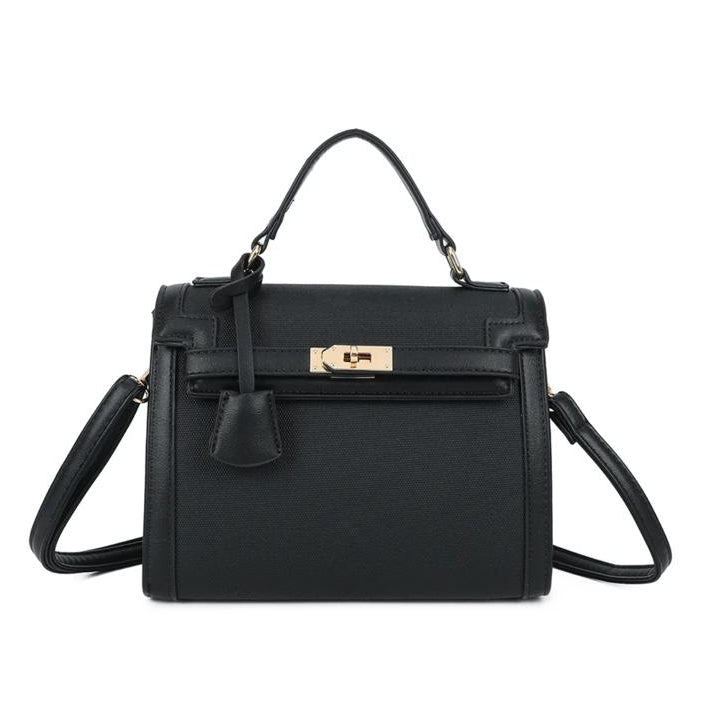 Sac à main noir structuré à rabat discret