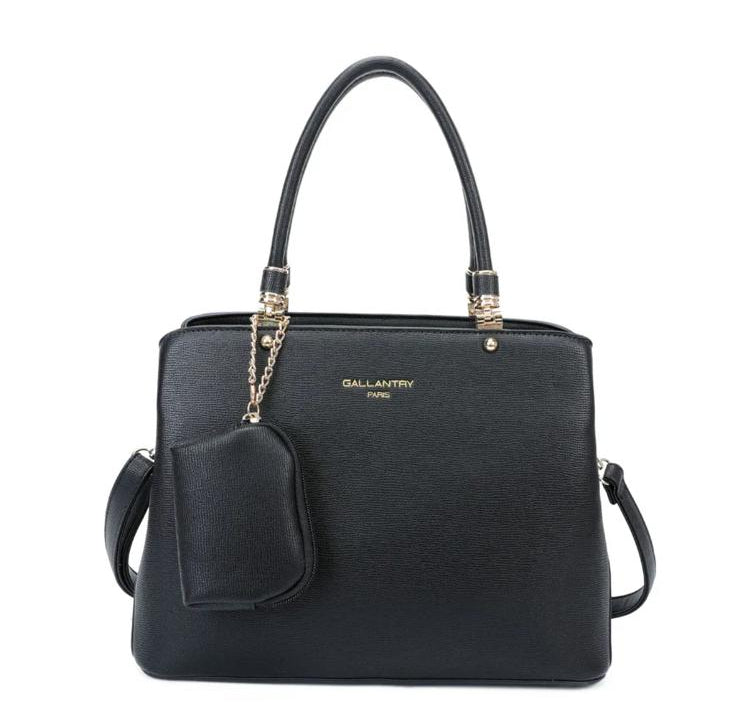 Sac à main noir structuré avec pochette assortie