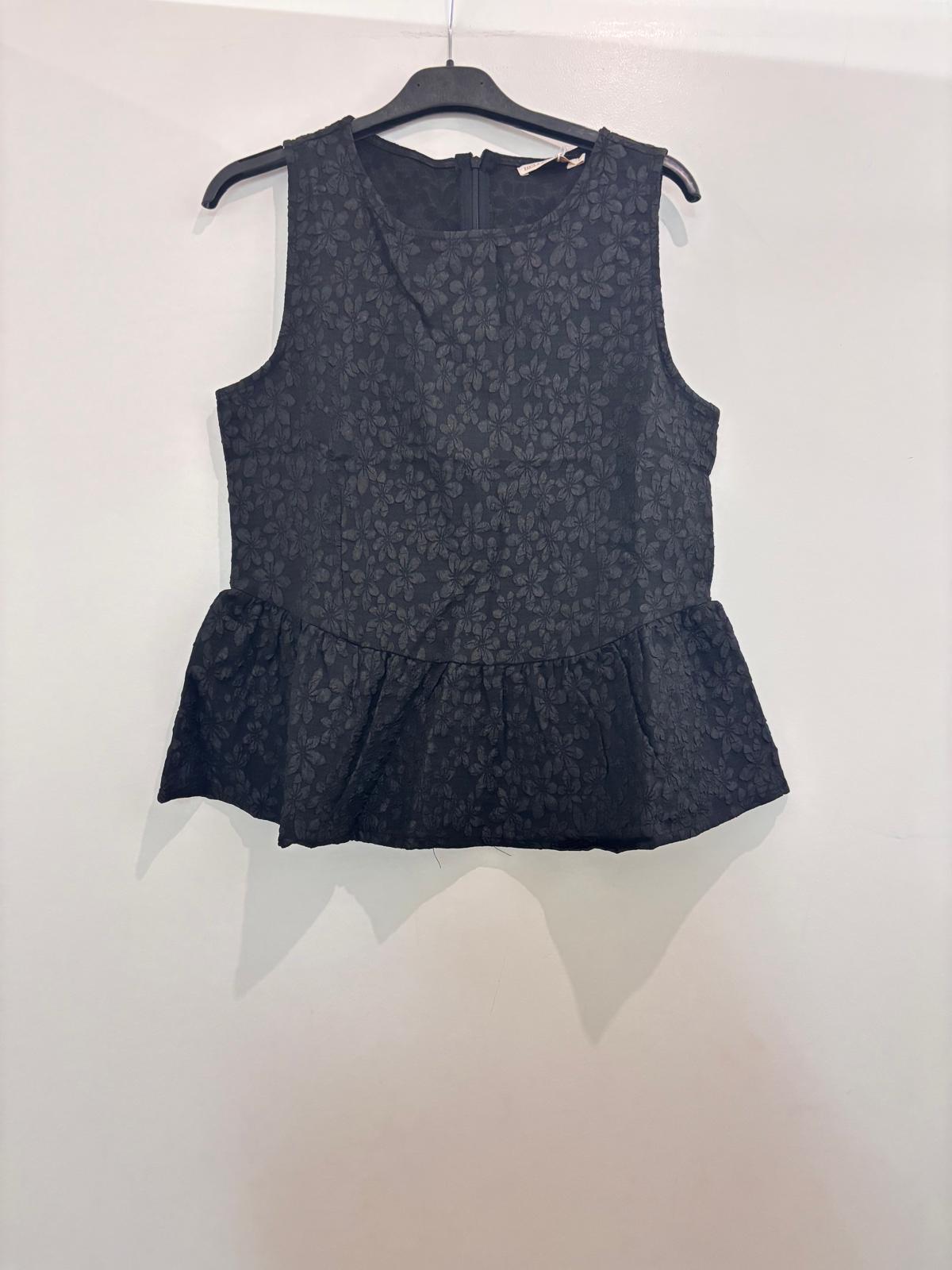 Top peplum sans manches en broderie anglaise florale col rond et fermeture dos
