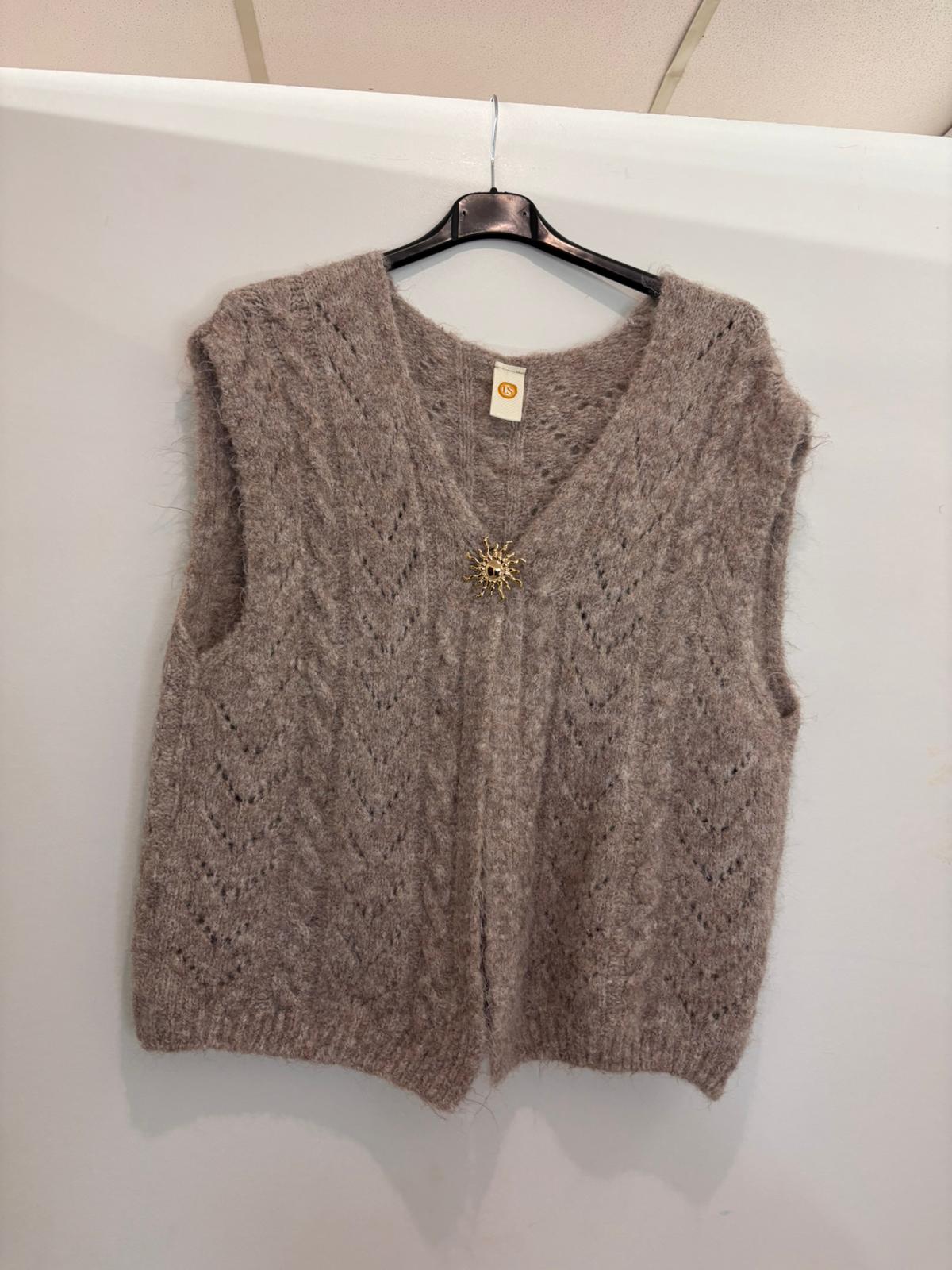 Gilet sans manches en maille ajourée