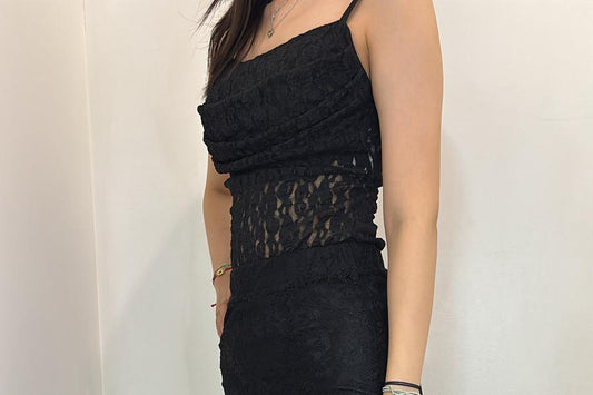 Body en dentelle à col drapé