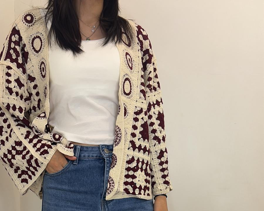 Gilet crochet à motifs géométriques