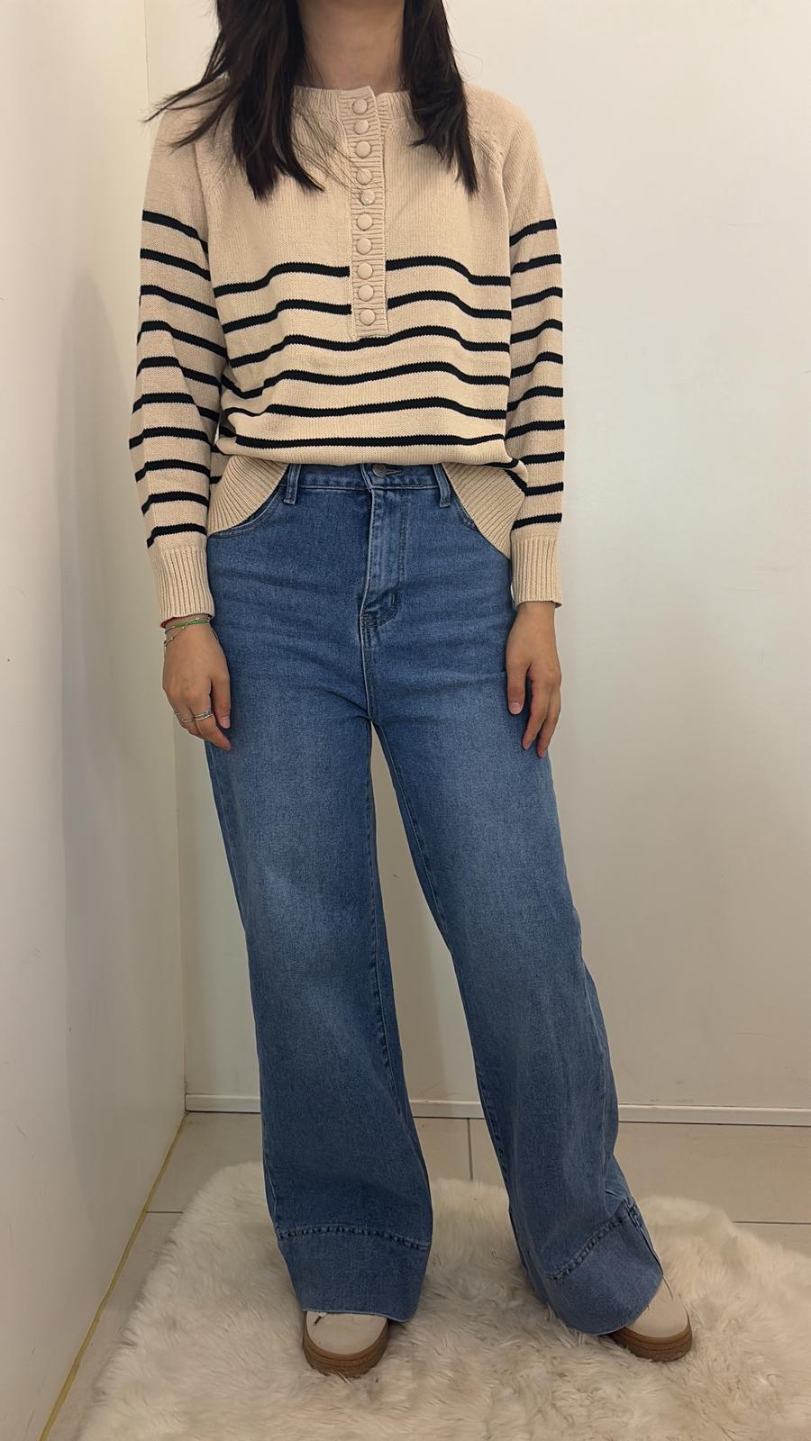 Pull marinière à rayures et de boutonnage