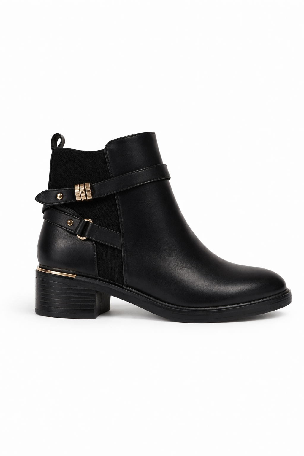 Bottines noires à brides croisées et talon bloc