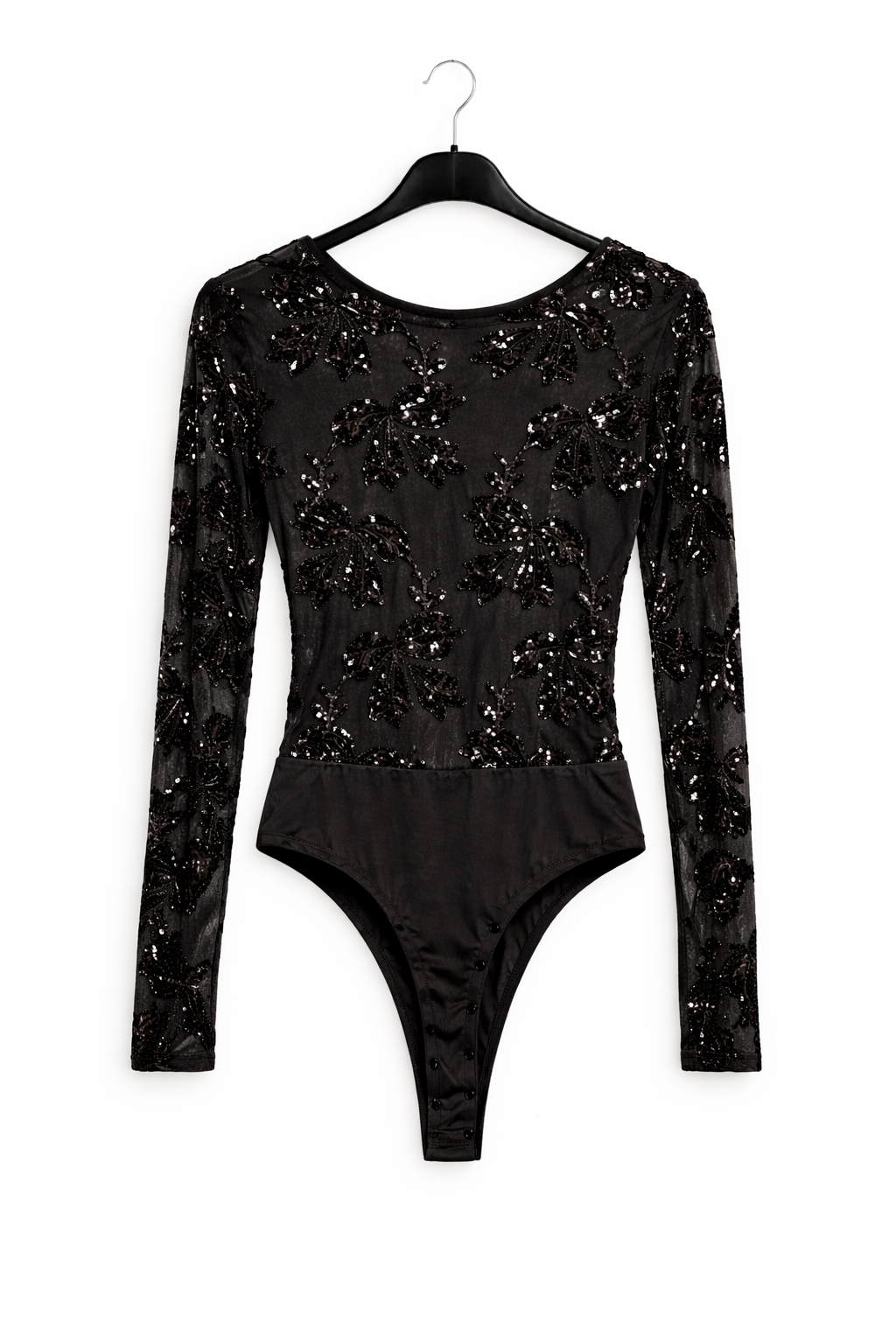 Body en tulle à sequins décolleté & manches longues