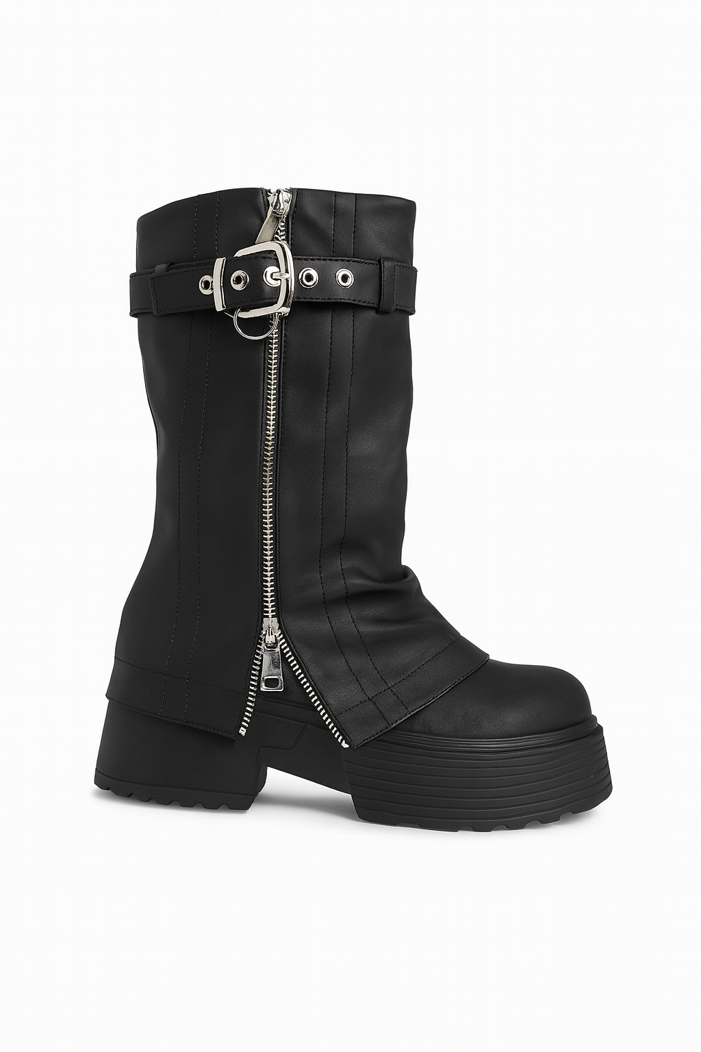 Bottes noire à zip frontal et boucle métallique