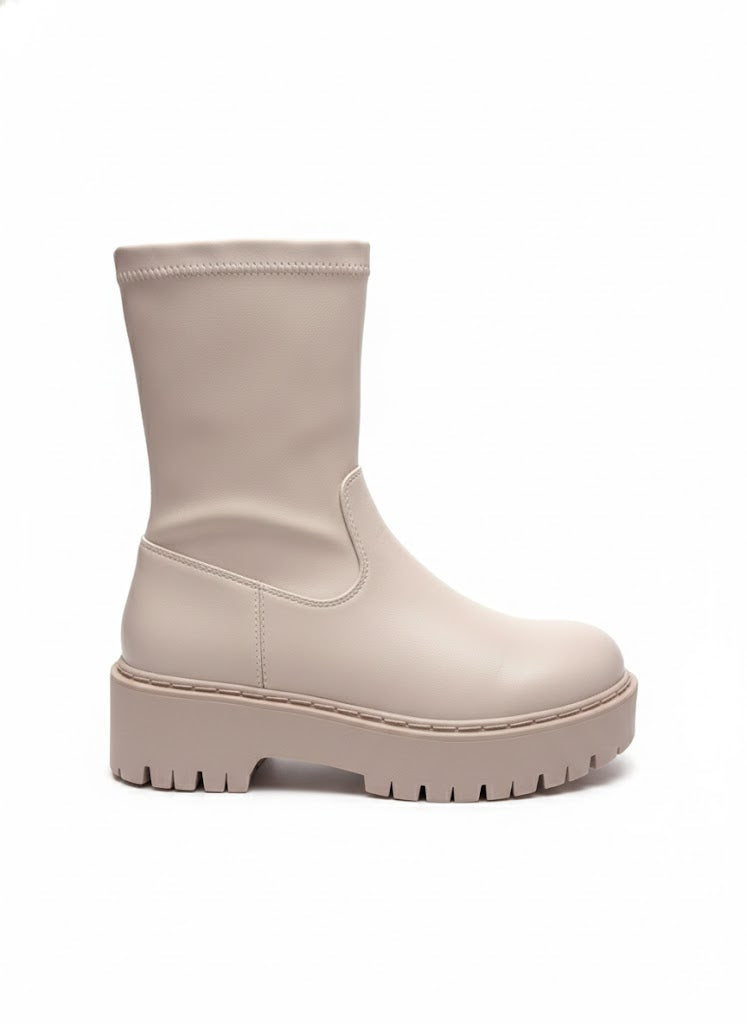 Bottines beige à plateforme et tige stretch