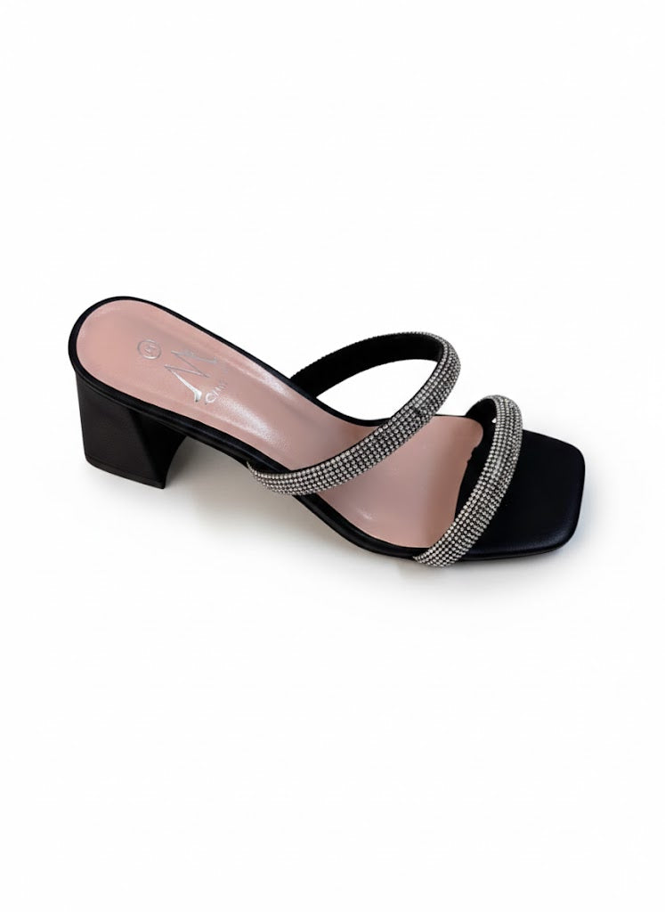 Talon noire à doubles brides scintillantes