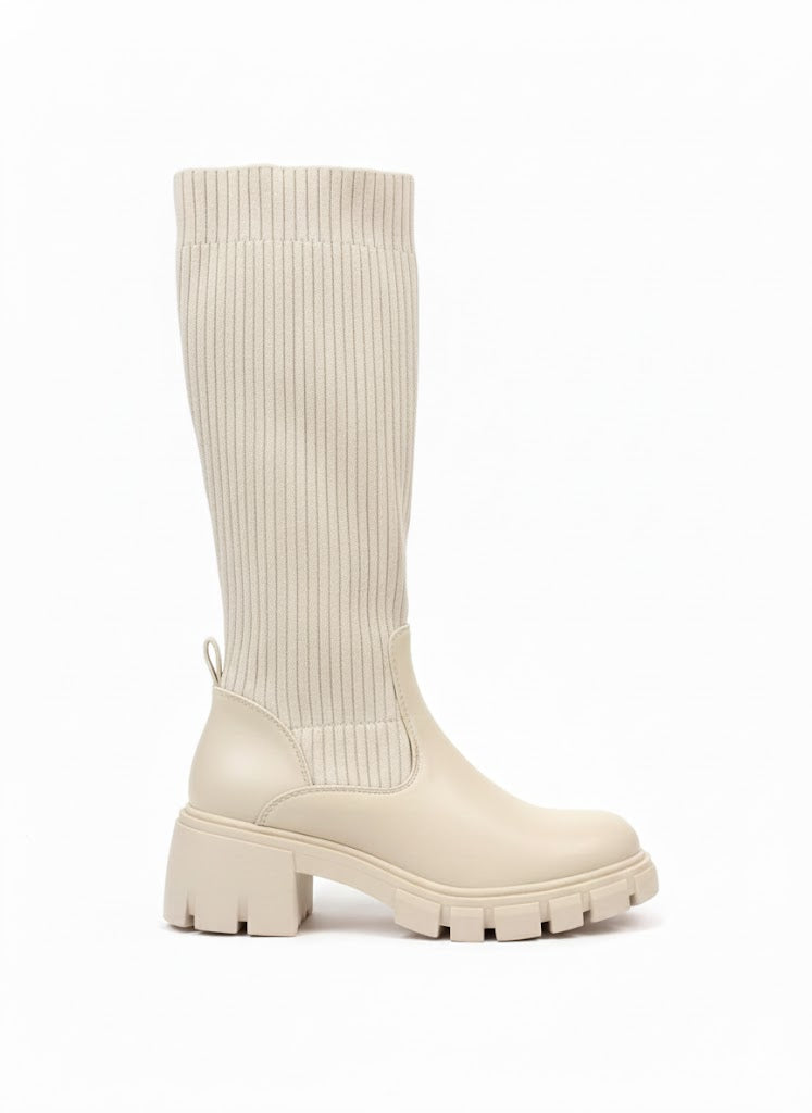 Bottes hautes à semelle épaisse effet chaussette