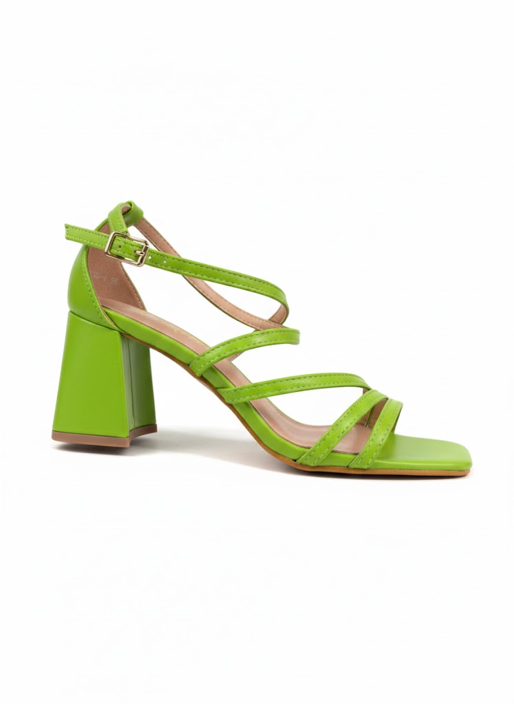 Talon carré vert vif à brides fines