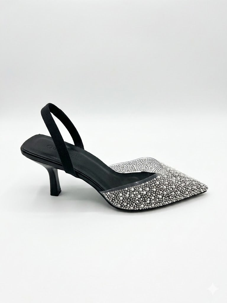 Escarpin slingback pailleté à talon fin avec détails scintillants