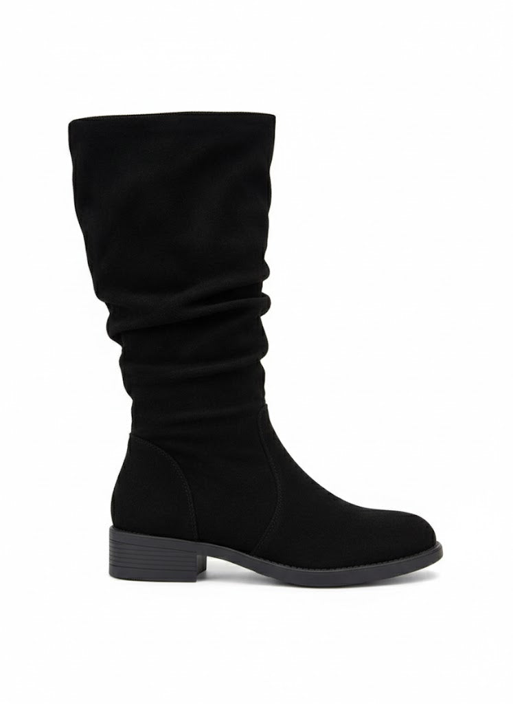 Bottes mi-mollet en suédine à effet plissé