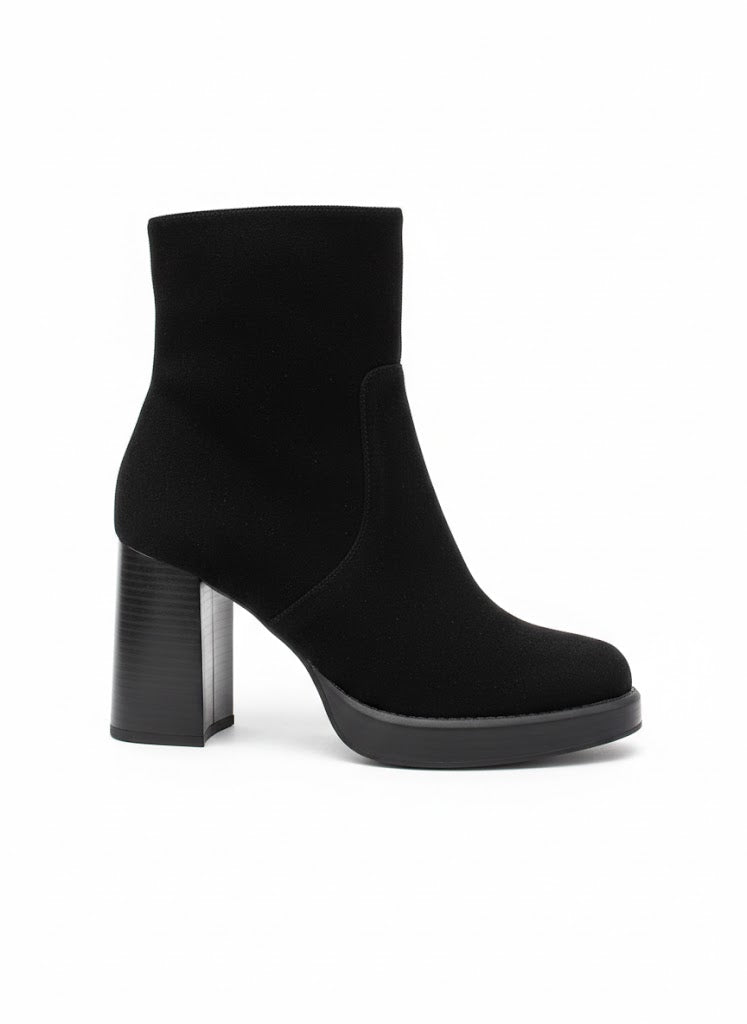 Bottines noires à talon épais effet daim