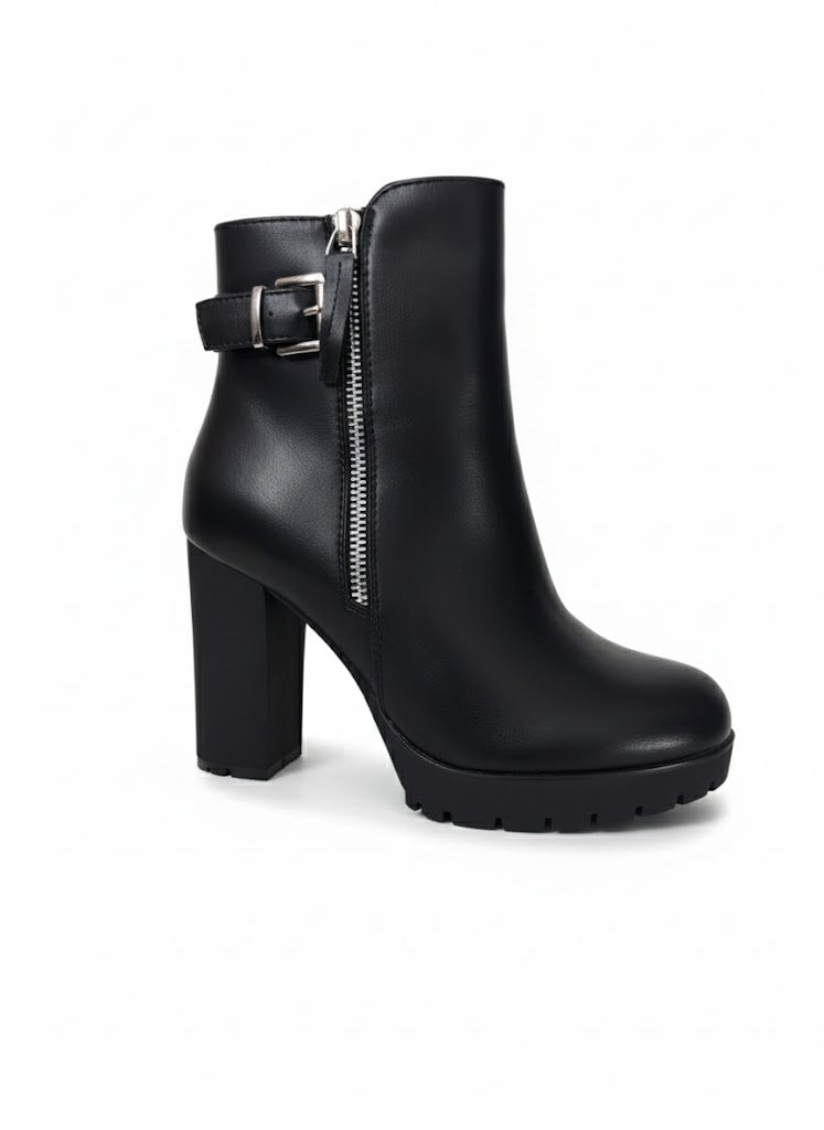 Bottines noire à talon haut zip latéral semelle plateforme