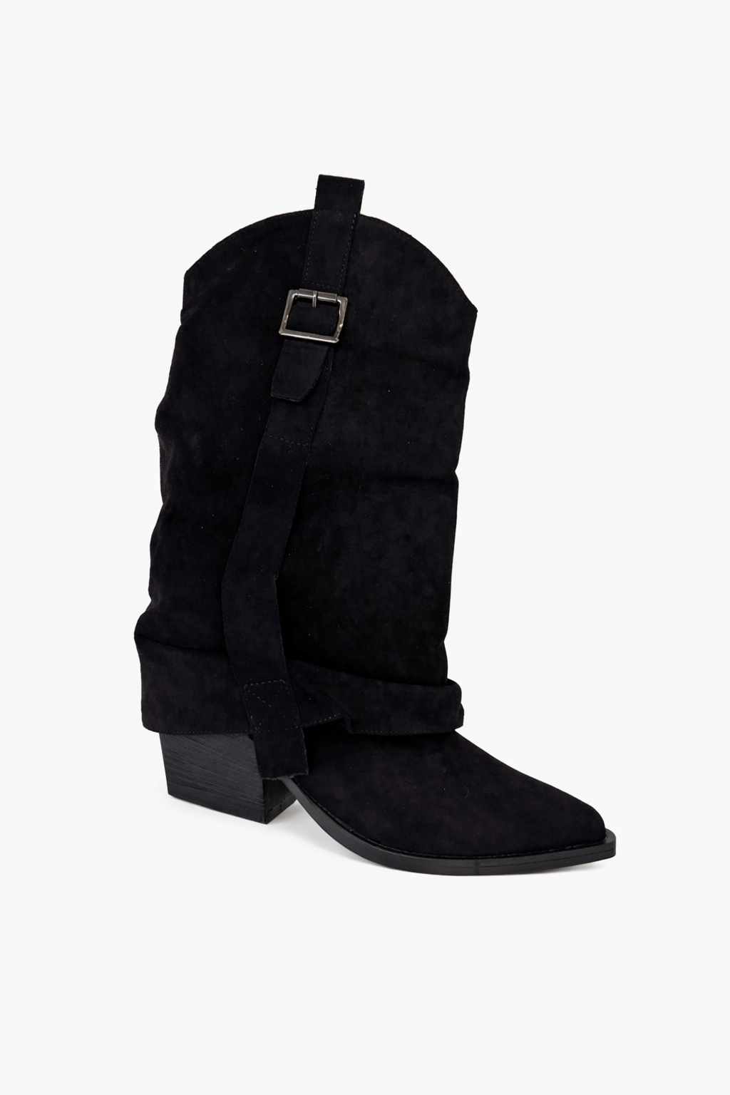 Bottes en suédine à bride et boucle dorée