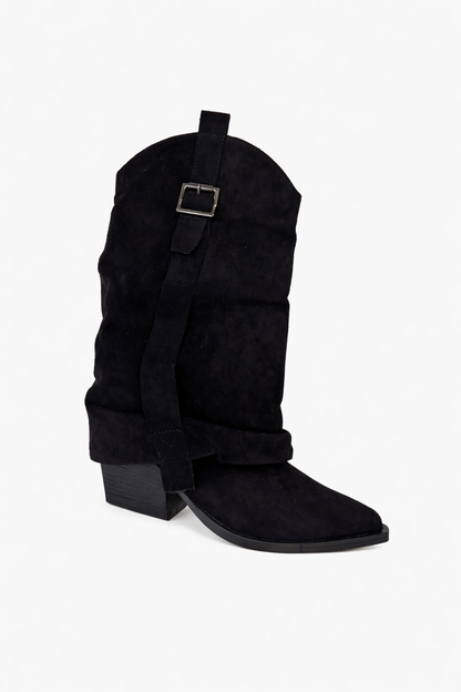 Bottes en suédine à bride et boucle dorée