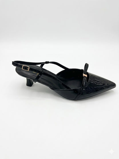 Slingback vernis à bout pointu avec petit nœud et talon sculpté