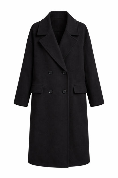 Manteau long double boutonnage coupe droite