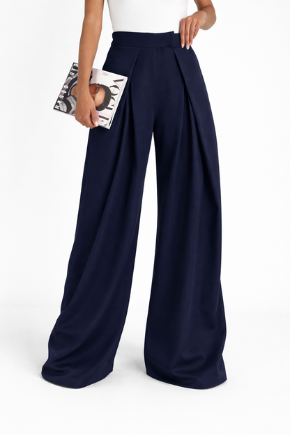 Pantalon large taille haute à plis structurés