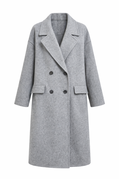 Manteau long double boutonnage coupe droite