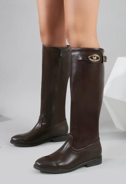 Bottes cavalière à détail doré